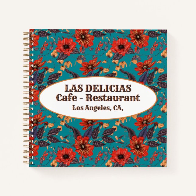 Cuaderno Receta del restaurante de cafetería local con flor (Anverso)