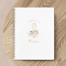 Cuaderno Receta elegante de batidor floral con nombre perso