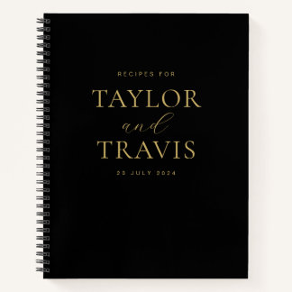 Cuaderno Receta elegante sencilla de color negro y oro reci
