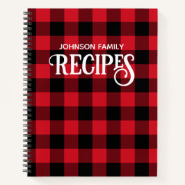 Cuaderno Receta Familiar de Fiesta Roja y Negra de Cuadros 