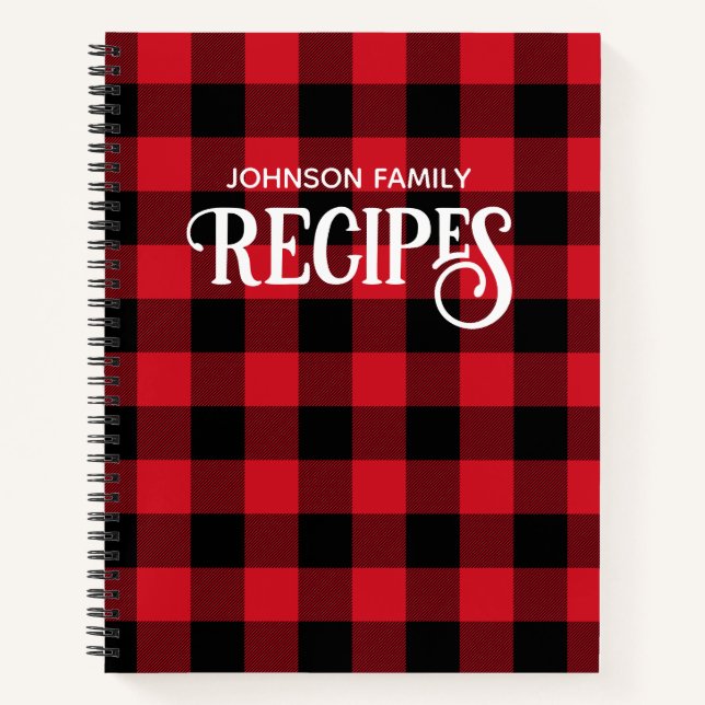 Cuaderno Receta Familiar de Fiesta Roja y Negra de Cuadros  (Anverso)
