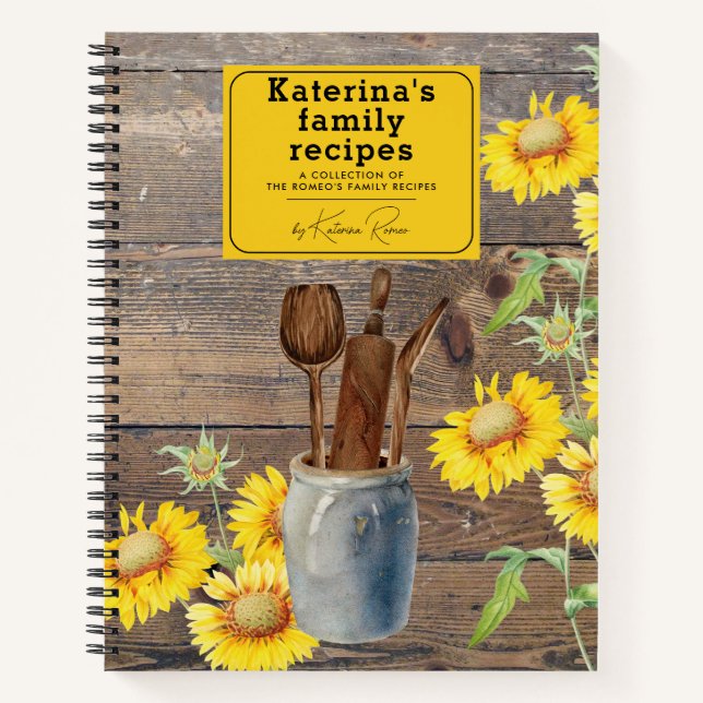 Cuaderno Receta familiar Sunflower Wood Kitchen Utensils (Anverso)