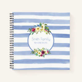 Cuaderno Receta floral amarilla púrpura rayas blancas azule