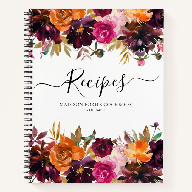 Cuaderno Receta Floral Burgundy Amarillo Púrpura Rosa Presu (Anverso)