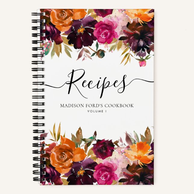 Cuaderno Receta Floral Burgundy Amarillo Púrpura Rosa Presu (Anverso)