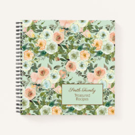 Cuaderno Receta floral de acuarela de melocotón y menta