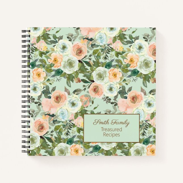 Cuaderno Receta floral de acuarela de melocotón y menta (Anverso)