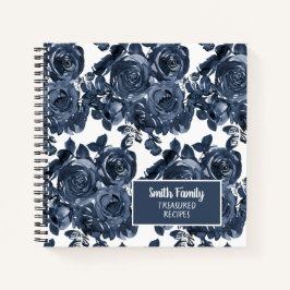 Cuaderno Receta floral de acuarela índigo azul marino