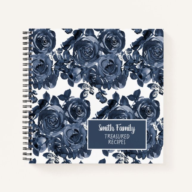 Cuaderno Receta floral de color azul marino (Anverso)