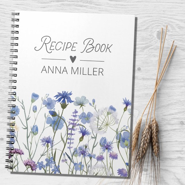 Cuaderno Receta floral de flor azul silvestre personalizada (In situ)