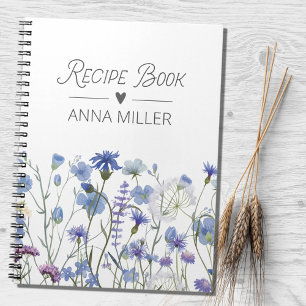 Cuaderno Receta Floral de Flor Silvestre Azul Personalizada
