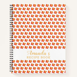 Cuaderno Receta floral de patrón de flor rojo Naranja