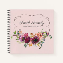 Cuaderno Receta floral rosa personalizada ciruela morado