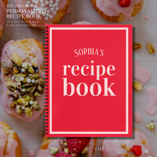 Cuaderno Receta minimalista de color rojo y blanco rosado