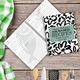 Cuaderno Receta moderna de flores negras y blancas