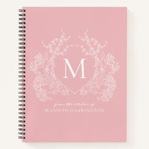 Cuaderno Receta moderna de monograma Escudo floral rosa Rub