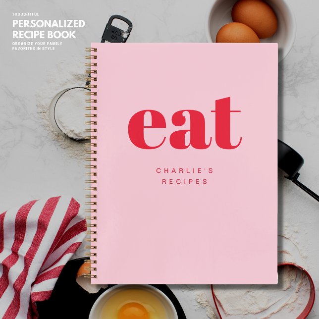 Cuaderno Receta moderna retro, rosa y Personalizado rojo en (Subido por el creador)