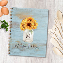 Receta Monogramada de girasol Mason Jar Blue Wood