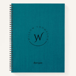 Cuaderno Receta Monogramada Rustic Blue Linen Script Recipe
