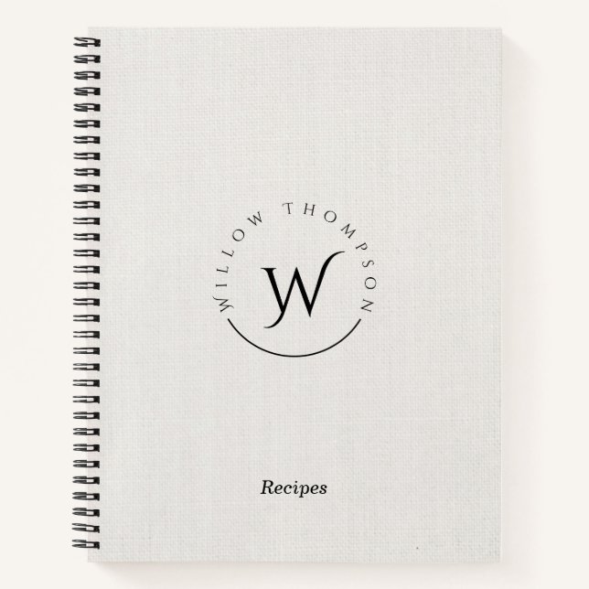 Cuaderno Receta Monogramada Rustic Linen Script (Anverso)
