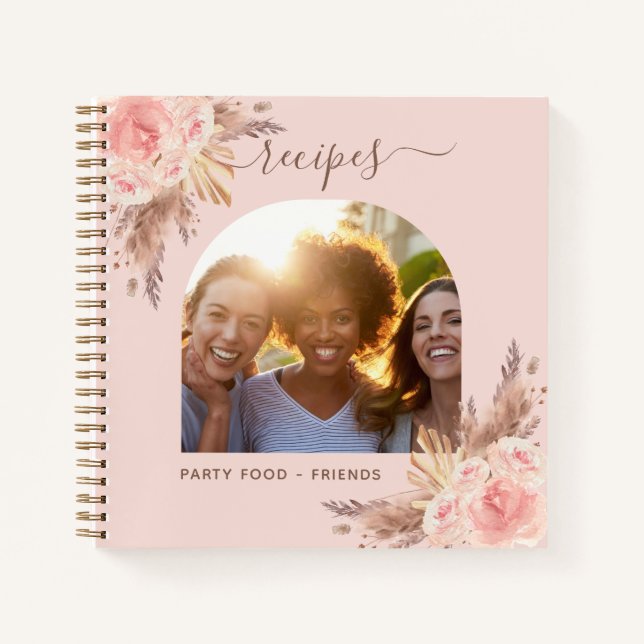 Cuaderno Receta pampas hierba flores rosas amigos foto (Anverso)