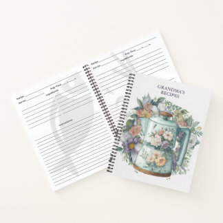 Cuaderno Receta personalizada Acuarela Floral Cafetera Fabr