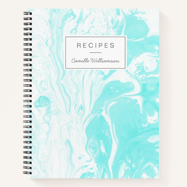 Cuaderno Receta personalizada Aqua Blue Marble Home Cooks (Anverso)
