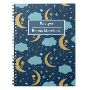 Cuaderno Receta Personalizada Boho Floral Dorada Luna