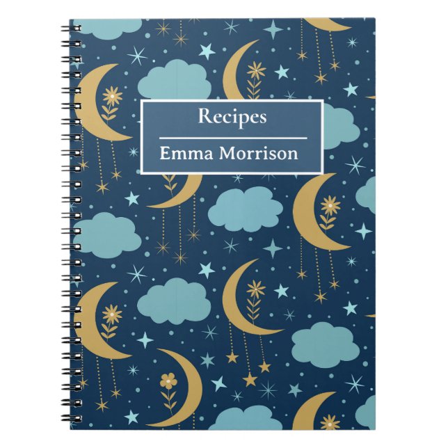 Cuaderno Receta Personalizada Boho Floral Dorada Luna (Frente)