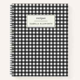 Cuaderno Receta personalizada Cute Retro Black Gingham Plai