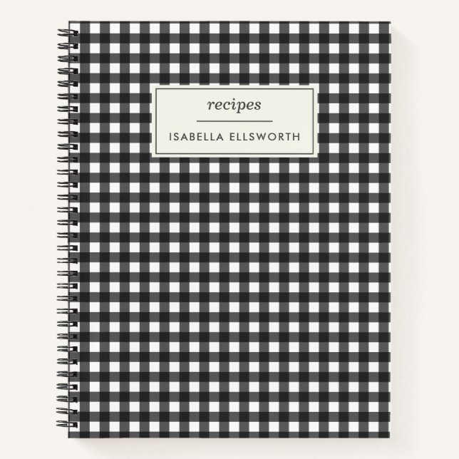 Cuaderno Receta personalizada Cute Retro Black Gingham Plai (Anverso)
