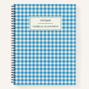 Cuaderno Receta personalizada Cute Retro Blue Gingham Plaid