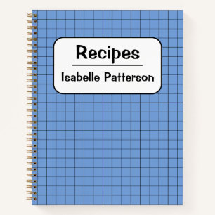 Cuaderno Receta personalizada Cute Retro Blue Gingham Plaid