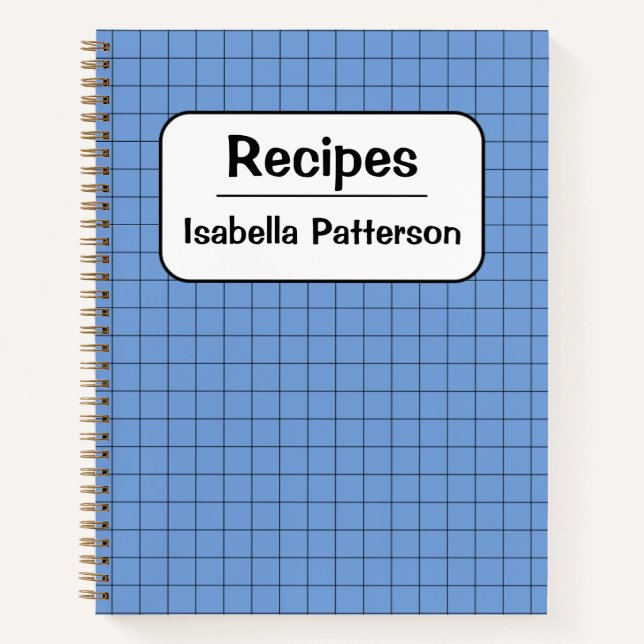 Cuaderno Receta personalizada Cute Retro Blue Gingham Plaid (Anverso)