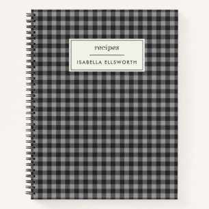 Cuaderno Receta personalizada Cute Retro Gray Gingham Plaid