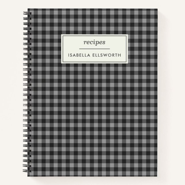Cuaderno Receta personalizada Cute Retro Gray Gingham Plaid (Anverso)