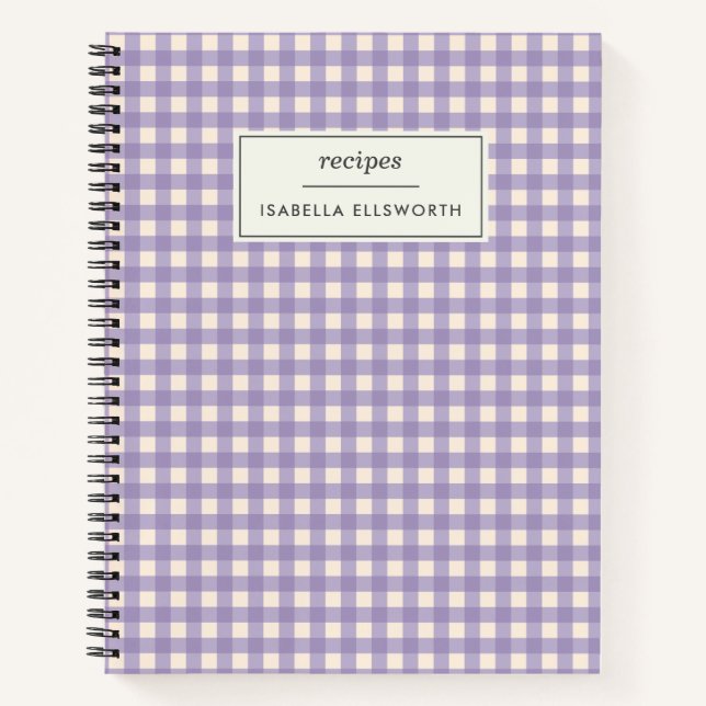 Cuaderno Receta personalizada Cute Retro Lilac Gingham Plai (Anverso)