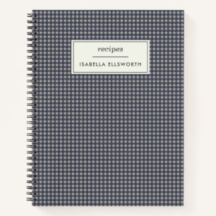 Cuaderno Receta personalizada Cute Retro Navy Gingham Plaid