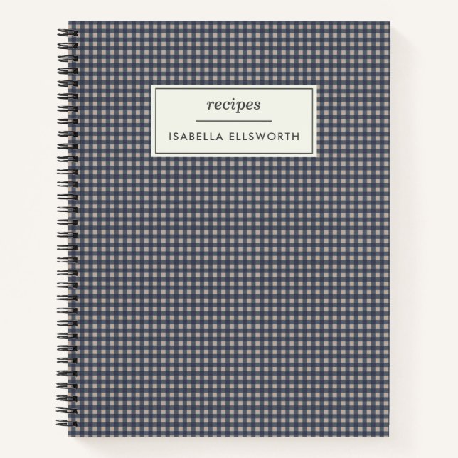 Cuaderno Receta personalizada Cute Retro Navy Gingham Plaid (Anverso)