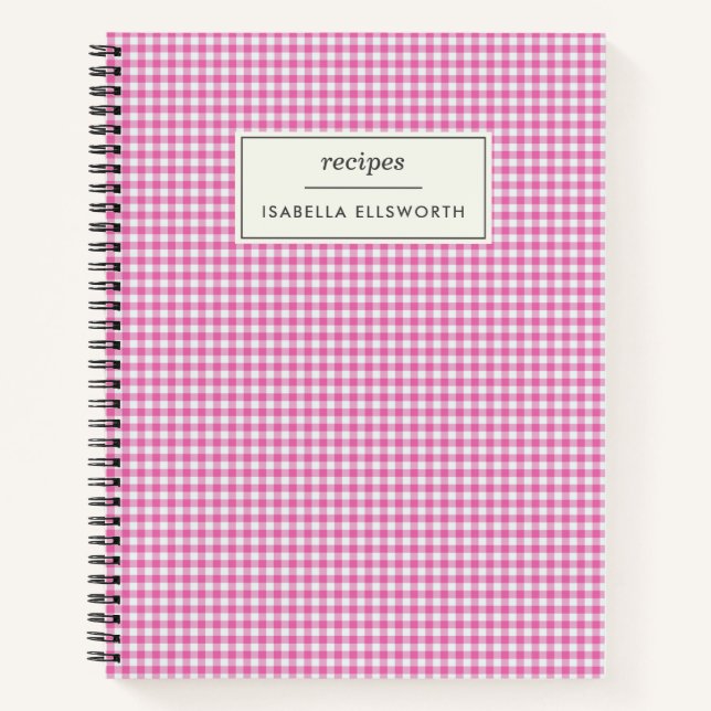Cuaderno Receta personalizada Cute Retro Rosa Gingham Plaid (Anverso)