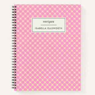 Cuaderno Receta personalizada Cute Retro Rosa Gingham Plaid