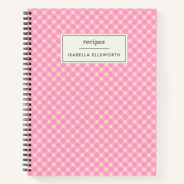 Cuaderno Receta personalizada Cute Retro Rosa Gingham Plaid (Anverso)