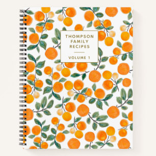Cuaderno Receta personalizada de acuarela naranja cítrico