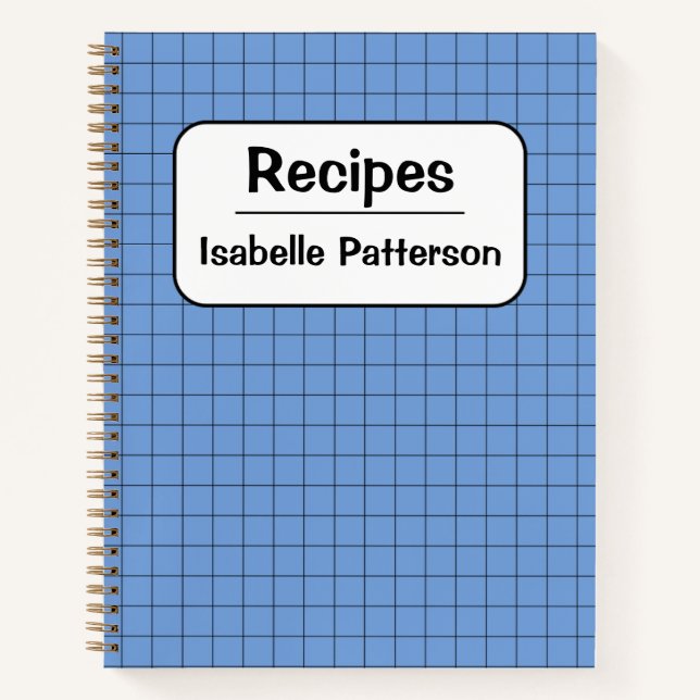 Cuaderno Receta Personalizada de Cuadro de Gingham Azul Ret (Anverso)