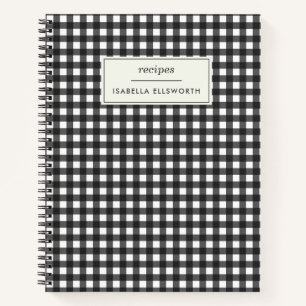 Cuaderno Receta Personalizada de Cuadro de Gingham Negro Re
