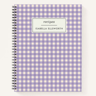 Cuaderno Receta Personalizada de Cuadros de Gingham Lila Re