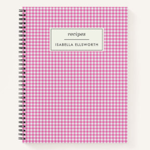 Cuaderno Receta Personalizada de Cuadros de Gingham Rosa Re