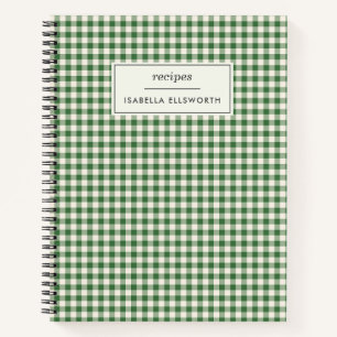 Cuaderno Receta Personalizada de Cuadros de Gingham Verde R