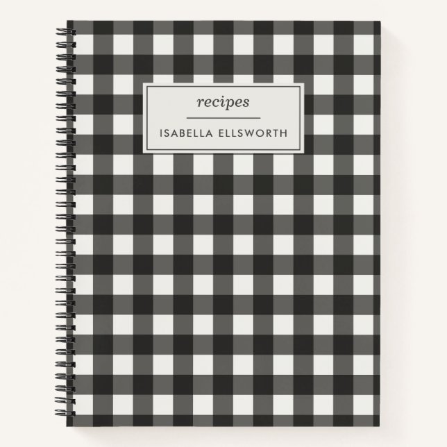 Cuaderno Receta Personalizada de Cuadros Escoceses Negro y  (Anverso)