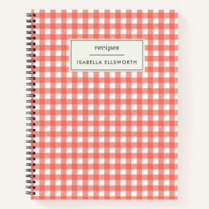Cuaderno Receta Personalizada de Cuadros Gingham Vintage Ro